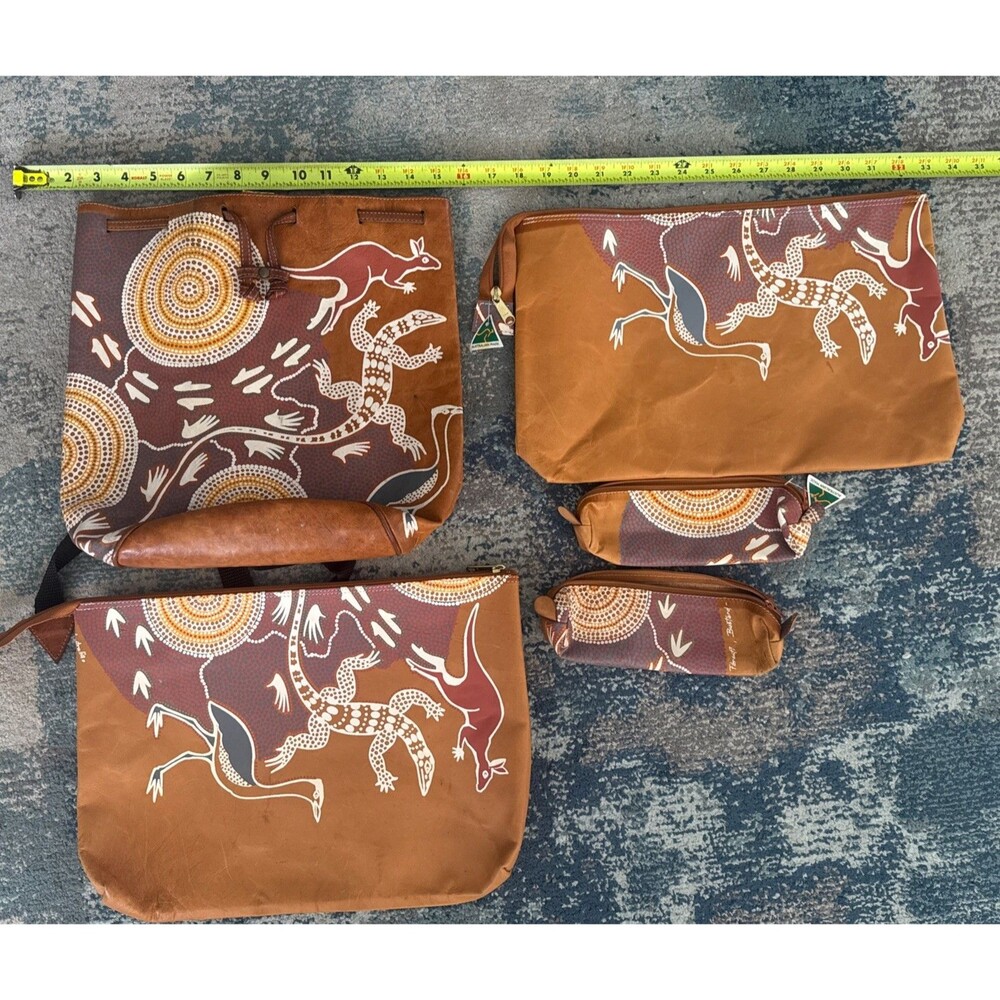 LOT OF 5. Australia Tote Bags Orange Aboriginal Art Kangaroo Boomerang